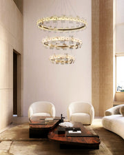 Antique Brass Ring Frame Round Halo Alabaster Modern Lighting Chandelier Wide 31