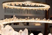 36 Inch Round Modern Chandelier Brass & Clear Geode Quartz Crystal Hanging Light