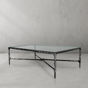 Hand-Forged Metal Rectangle Glass Coffee Table