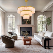 Modern 3-Tier Round Alabaster Chandelier-Gold 34