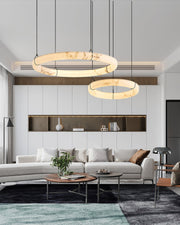 Black Metal Modern Round Ring Alabaster Pendant Light, Width 3.15