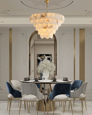 Multi layers Spanish White Alabaster Shell Marble Chandelier lamp in Brass