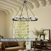 Modern Crystal Farmhouse Wagon Wheel Chandeliers for Dining Room