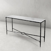 Hand-Forged Metal Rectangle Marble Console Table 60