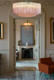 Pair Magnificent Murano Glass Chandeliers, 101 Pink Tube Glasses