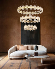 Antique Brass Ring Frame Round Halo Alabaster Modern Lighting Chandelier Wide 31