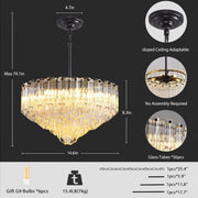 MDEGLYO Modern Amber and Clear Glass Chandelier 14