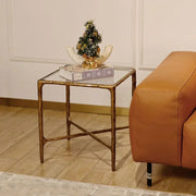 Hand-Forged Metal Glass Square Side Table 18