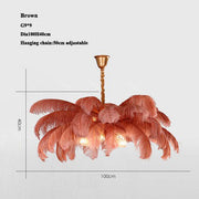 Aisa Art Deco Colorized Feather Chandelier Brass Palm Tree Lamp