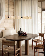 Modern Linear White Alabaster Solid Ball Thread Synthetic Shade Hanging Light for Dining
