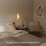 Hand Carved Alabaster Cylinder Pendant Light