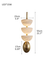 Modern Triple Alabaster Brass Stone Semi-Oval Wall Sconces 6in 15W