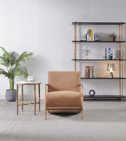 Hand-Forged Metal Genuine Brown Leather Accent Chair