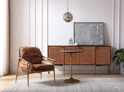Hand-Forged Metal Brown Leather Accent Chairs
