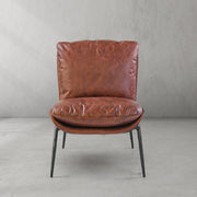 Hand-Forged Metal Vintage Leather Armrest Lounge Chair
