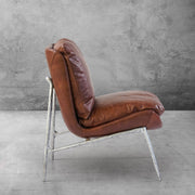 Hand-Forged Metal Vintage Leather Armrest Lounge Chair
