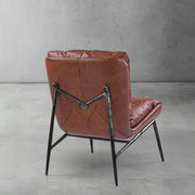Hand-Forged Metal Vintage Leather Armrest Lounge Chair