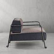 Hand-Forged Metal Gray Velvet Armchair