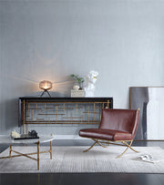 Hand-Forged Metal Metal Frame Rattan Console Table