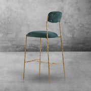 Hand-Forged Metal Green Fabric Bar Stool