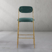 Hand-Forged Metal Green Fabric Bar Stool