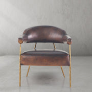 Hand-Forged Metal Brown Leather Lounge Armchair