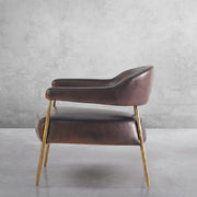 Hand-Forged Metal Brown Leather Lounge Armchair