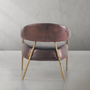 Hand-Forged Metal Brown Leather Lounge Armchair