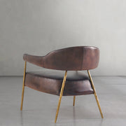 Hand-Forged Metal Brown Leather Lounge Armchair