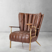 Hand-Forged Metal Vintage Leather Armchair Cigar Chair