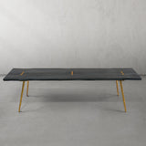 Hand-Forged Metal Retro Copper Frame Solid Wood Dining Bench