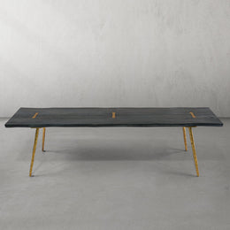 Hand-Forged Metal Retro Copper Frame Solid Wood Dining Bench