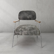 Hand-Forged Metal Grey Pearl Grain Leather Armchair