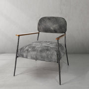 Hand-Forged Metal Grey Pearl Grain Leather Armchair