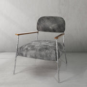 Hand-Forged Metal Grey Pearl Grain Leather Armchair