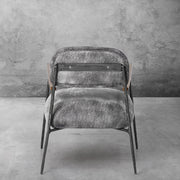 Hand-Forged Metal Grey Pearl Grain Leather Armchair