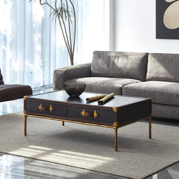 Hand-Forged Metal Vintage Leather Square Coffee Table
