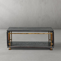 Hand-Forged Metal Vintage Rattan Wooden Coffee Table