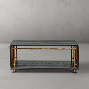 Hand-Forged Metal Vintage Rattan Wooden Coffee Table