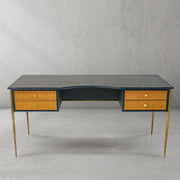 Hand-Forged Metal Retro Brass Iron Frame Rattan Desk
