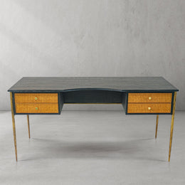 Hand-Forged Metal Retro Brass Iron Frame Rattan Desk
