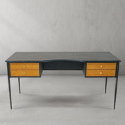 Hand-Forged Metal Retro Brass Iron Frame Rattan Desk