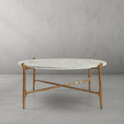 Hand-Forged Metal Round  Horn Marble Coffee Table & Side Table