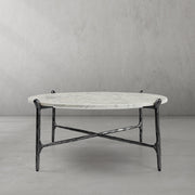 Hand-Forged Metal Round  Horn Marble Coffee Table & Side Table