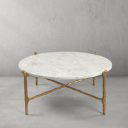 Hand-Forged Metal Round  Horn Marble Coffee Table & Side Table