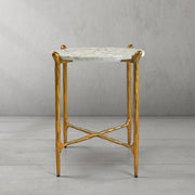 Hand-Forged Metal Round  Horn Marble Coffee Table & Side Table