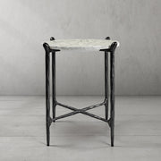 Hand-Forged Metal Round  Horn Marble Coffee Table & Side Table