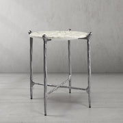 Hand-Forged Metal Round  Horn Marble Coffee Table & Side Table