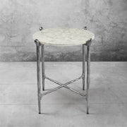 Hand-Forged Metal Round  Horn Marble Coffee Table & Side Table
