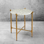 Hand-Forged Metal Round  Horn Marble Coffee Table & Side Table